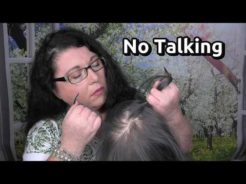 ASMR Hair Pulling (NO TALKING) Small Sections, Scalp Scratching with Long Nails, Hair Play