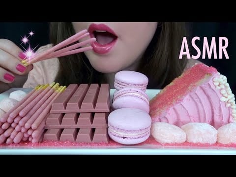 ASMR Most Popular PINK FOOD 💖 Macarons, Mochi, Cake, Pocky, KitKat