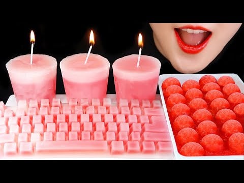 EDIBLE KEYBOARD ASMR EDIBLE CANDLE ASMR ICE ASMR HOMEMADE WAX CANDY ASMR
