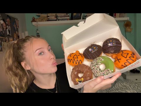 asmr eating krispy kreme halloween doughnuts 