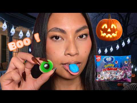 ASMR Eating Amos 4D Gummy Eyeballs And Gummy Body Parts Halloween