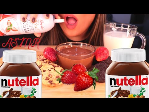 ASMR NUTELLA, WHIPPED CREAM, COOKIES & MILK MUKBANG 먹방 (NO TALKING) EATING SOUNDS | Mandy Foods ASMR