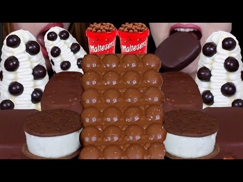 ASMR GIANT BUBBLY MALTESERS CHOCOLATE BAR, DARK DOVE ICE CREAM BAR, MALTESERS CONE, FERRERO & MILK