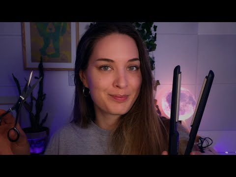 ASMR | Realistic haircut roleplay | brushing | spraying | cutting | styling (Soft spoken)