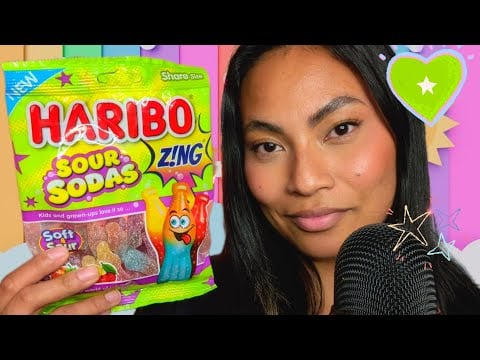 ASMR Gummy Loop Video , NEW Haribo Sour Sodas , Chewy Mouth Sounds, Up Close Tingles