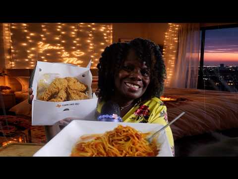 Churches Fried Chicken With Spaghetti ASMR Eating Sounds