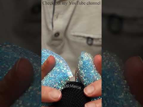 ASMR Blue scrunchy sponge pads brushing on the microphone #short