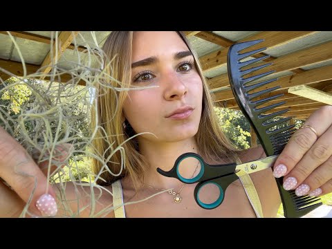 cutting your hair but it's moss ASMR