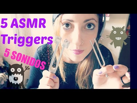 •5 TRIGGERS ASMR SIN HABLAR♡Palo de Lluvia/Rainstick,Tuning Fork,Cubes/Cubitos•