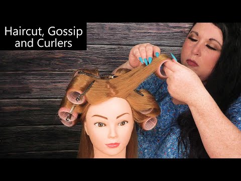 ASMR Hair Salon Roleplay (Real Haircut, Gossip, Curlers, Styling, Spray, Whispering, Hair Brushing)