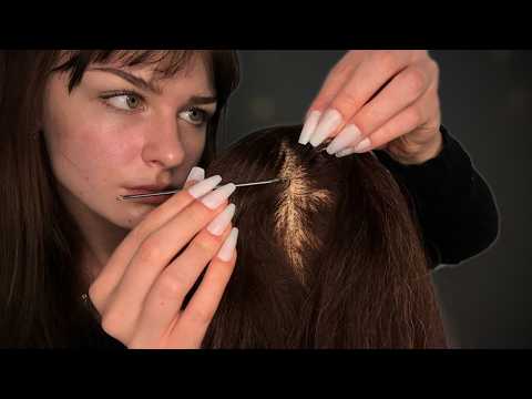 Scalp Check with Metal Tool (Hair Parting & Scratching) [ASMR]