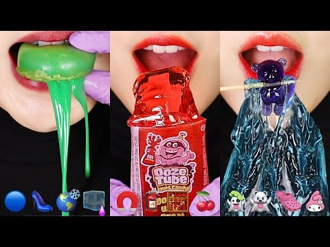 10MINUTES EMOJI EATING ASMR FOR SLEEP, OOZE TUBE LIQUID CANDY, CRUNCH MARSHMALLOW, WAX CANDY ASMR 👻