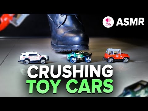 ASMR | Crushing Toy Cars  with Leather High Boots 4K 🚐🛻🚗