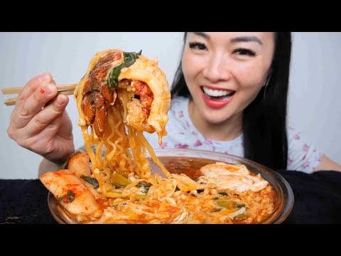 LOBSTER TAIL CHEESY SPICY NOODLES (ASMR EATING SOUNDS) LIGHT WHISPERS | SAS-ASMR