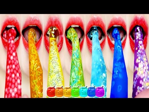 🌈Rainbow Honey Jelly ASMR MUKBANG!🍯 Lips Eating Sounds for Tingle & Sleep