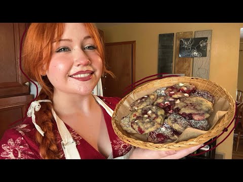 ASMR Baking Berry White Chocolate Chip Cookies (Close Whispered Voiceover)