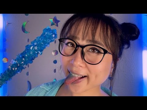 ASMR Lollipop Licking Blue Rocky Candy! (Asian Auntie Q&A)