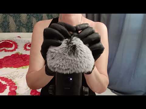 ASMR Pure Tingles:  Black Gloves &  Fluffy Mic (No Talking)