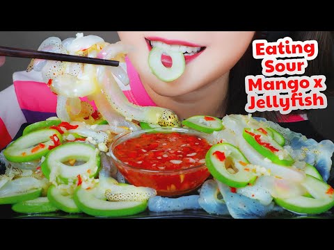 ASMR COOKING SOUR MANGO WITH JELLYFISH SALAD CRUNCHY EATING SOUNDS 먹방 | LINH-ASMR