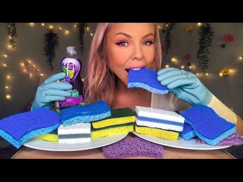 ASMR EDIBLE CAKE DISH SPONGE EATING (PRANK) MOST ODDLY SATISFYING EATING SOUNDS (MUKBANG)