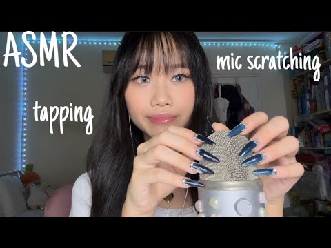 ASMR mic scratching and tapping with my blue cat eye rhinestone nails ⋆.˚🦋༘⋆