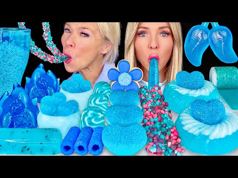 ASMR MUKBANG, Blue Food, Candy Jub Jubs, Edible Cups, Basil Seeds Raspberry Jelly, Edible Flower 먹방