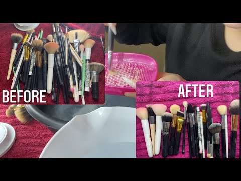 ASMR cleaning my dirty brushes!! Satisfying ✨
