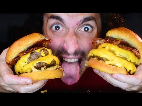 2X HUGE CHEESE DOUBLE VENISON BURGER + BACON * ASMR NO TALKING * | NOMNOMSAMMIEBOY