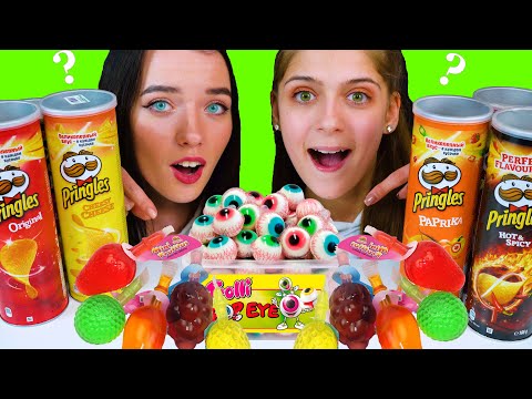 ASMR REAL CHIPS VS UNKNOWN FOOD CHALLENGE (TIK TOK JELLY, EYEBALLS, GUMMY CANDY)