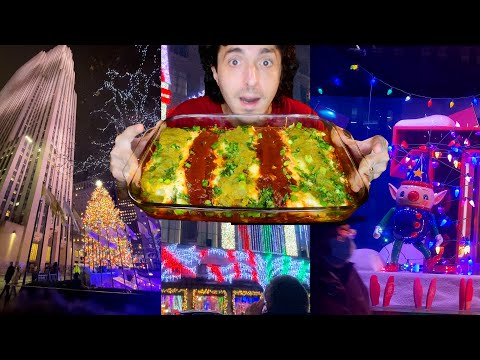 CHRISTMAS IN NEW YORK CITY MUKBANG ! * MESSY ENCHILADAS AND ROCKEFELLER CENTER *