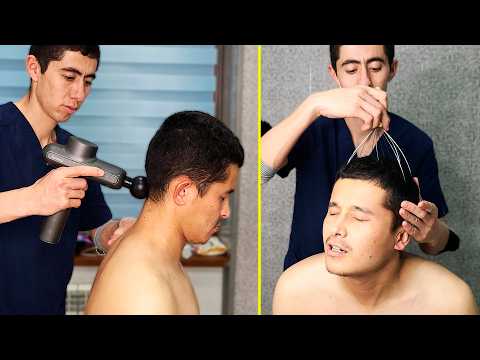 MASSAGE THERAPY ON CHAIR (ASMR Head, Face Massage w ASMR Tool)
