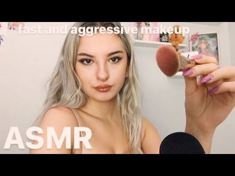 ASMR ROLEPLAY: older sister does your fast and aggressive makeup!!