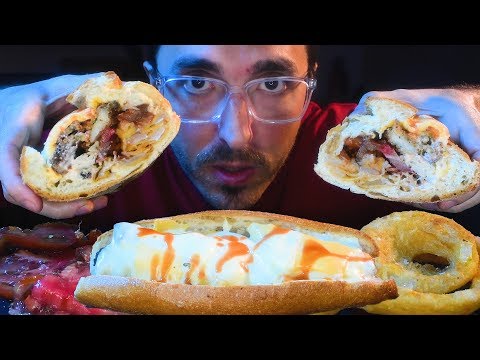 HUGE CHEESY HOT GARBAGE SANDWICH!! * MUKBANG * NOMNOMSAMMIEBOY