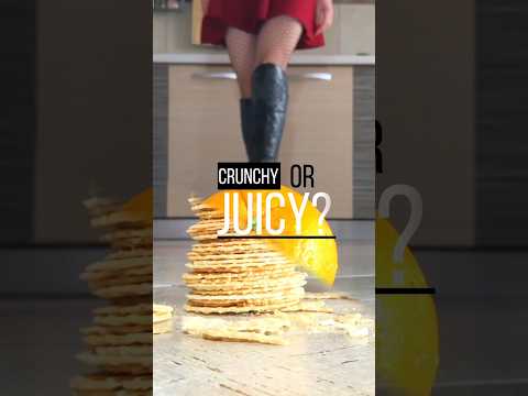 Crunchy vs. Juicy! Oddly Satisfying Knee High Boots Crushing Food! ASMR