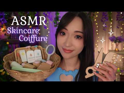 ASMR 🌙 Je te chouchoute avec du maquillage en bois (Skincare, Maquillage & Cheveux) ☁️🌿