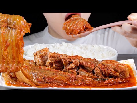 ASMR MUKBANG | Braised Kimchi and Pork Belly | Kimchi-jjim | Korean Home Meal (SUB)