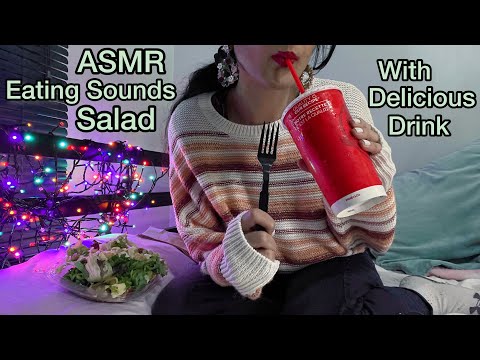 ASMR Eating Sounds Eating A Salad And Drinking Delicious Drink ♡ [Eating Food, Drinking Sounds] 🥤🥗