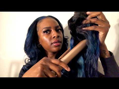 ASMR 💙 Blue Extensions + Hair Straightening Salon Roleplay
