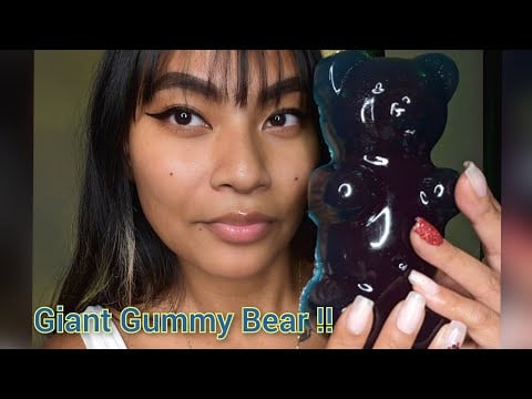 ASMR Blue Raspberry Giant Gummy Bear Eating Chewing Sounds Tingly