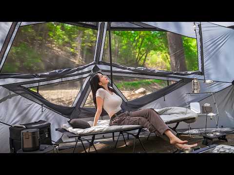 RIVERSIDE CAMPING WITH A PERFECT TENT | Nature ASMR