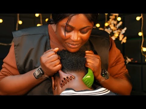 ASMR no gum fake spit painting nape massage, face,ear,neck,head. Massage 