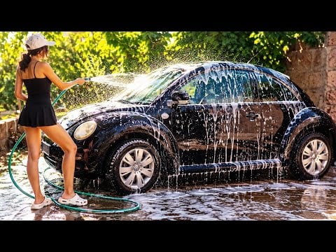 ASMR Village Life  🚗 Washing A Vintage Volkswagen Car, Watering the Garden & Muly~ Closely Whispered