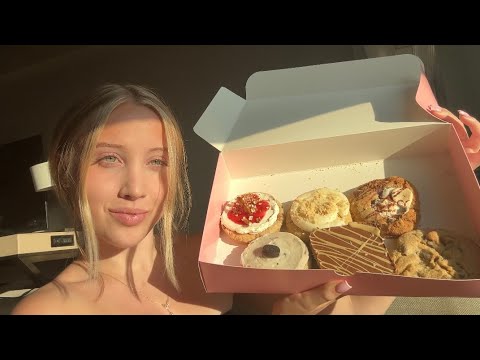 Asmr British girl eating crumbl cookie for the first time | mukbang review 