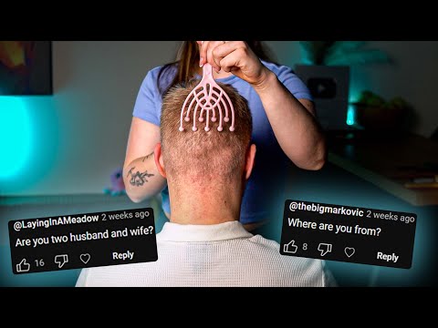 ASMR Q&A - Scalp & Nape Scratching /w Hair Play and Hair Brushing (Whispered)