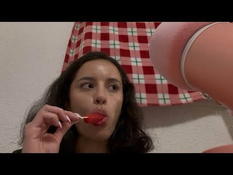 ASMR EATING A CHERRY POPSICLE 🍒 TINGLY CRUNCHY SOUNDS ✨ 