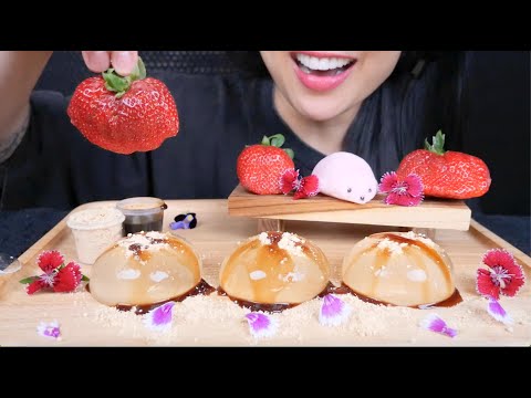 RAINDROP JELLY + MOCHI + GIANT STRAWBERRY (ASMR EATING SOUNDS) LIGHT WHISPERS | SAS-ASMR