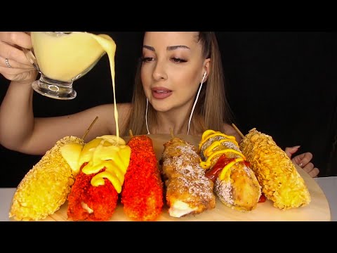 KORE USULÜ CORN DOG ÇEŞİTLERİ & CHEDDAR SOS | Acı Cipsli, Patatesli, Şekerli | TÜRKÇE ASMR MUKBANG