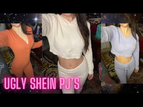 ASMR soft spoken ugly fuzzy SHEIN pajama loungewear try-on haul. Crinkling, fabric sounds lo-fi