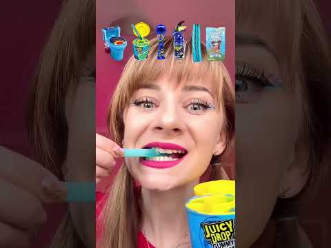 ASMR Emoji Eating Only One Color Food Blue Candy Mukbang #shorts