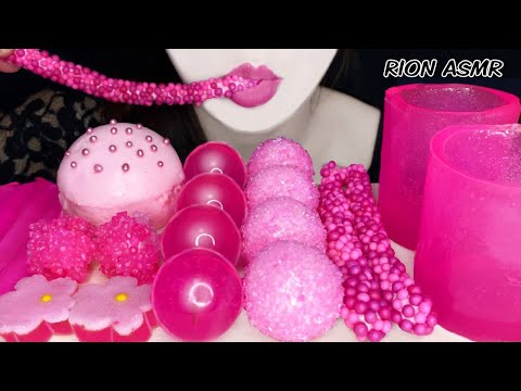 ASMR 咀嚼音 食べる音 EATINGSOUNDS NOTALKING PINK DESSERTS PINK PLANET GUMMY JELLYNOODLE EDIBLECUP NERDSROPE